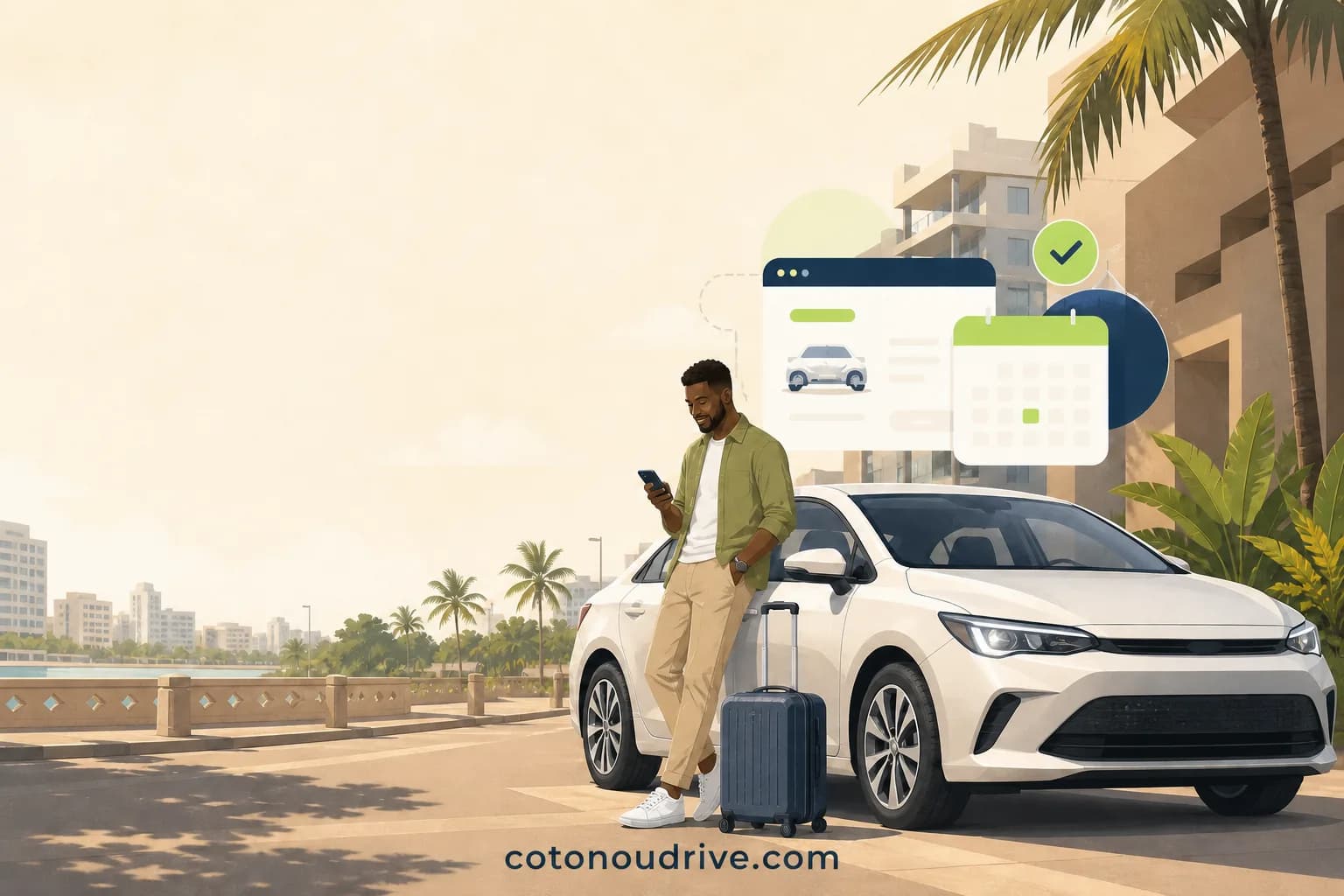 Voyageur comparant une voiture de location et ses dates à Cotonou